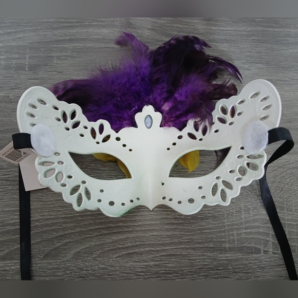 MARDI GRAS Feather Embellished Handpainted Masquerade Mask - Picture 14 of 14
